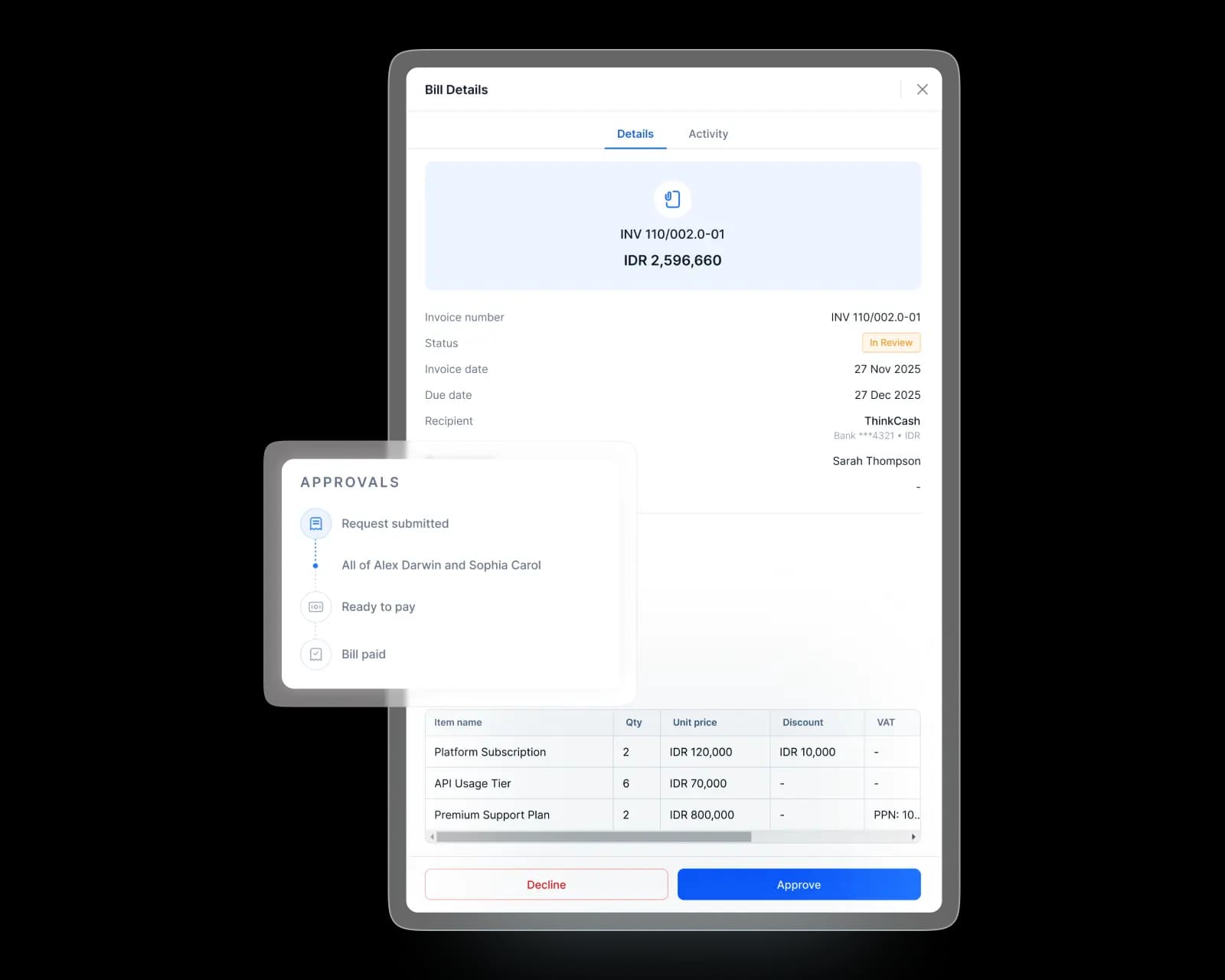 Approval and processing with better control and visibility