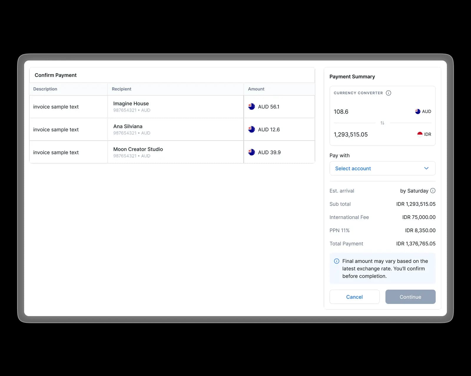 Local and multi currency transfer